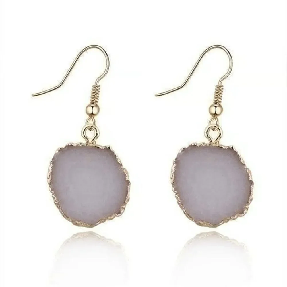 White Fashionable Stone Round Earrings